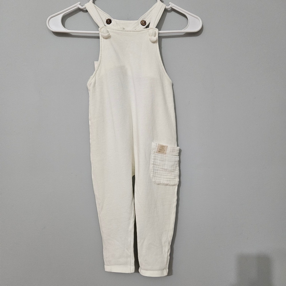 New Zara Baby Knit Overalls Cream White Cotton Jumpsuit 2-3 Years